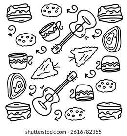 picnic and camping doodle line set vector