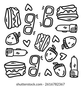 picnic and camping doodle line set vector
