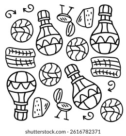 picnic and camping doodle line set vector