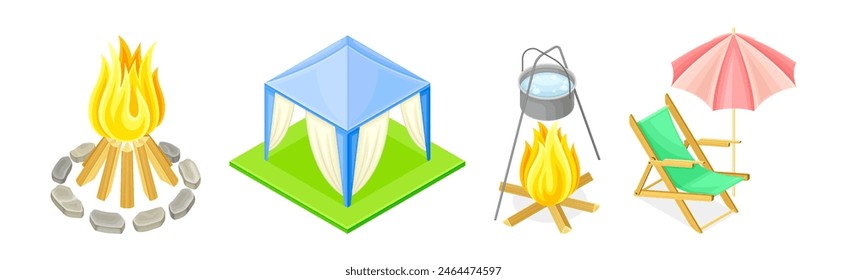 Picnic Camping Element and Object Isometric Vector Set