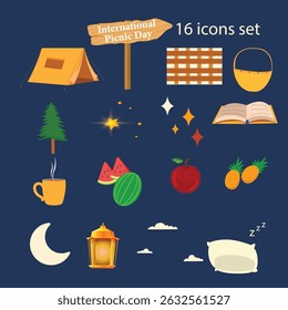 picnic, Camping, outdoor adventure icon set. Bundle of simple icons vector illustration.