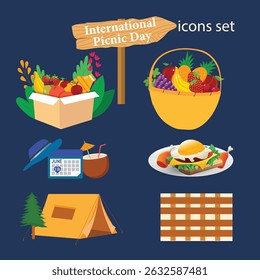 picnic, Camping, outdoor adventure icon set. Bundle of simple picnic color Icons editable vector illustration.