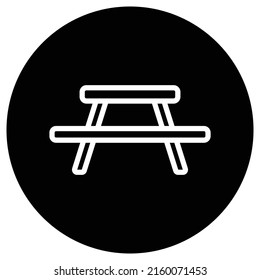 Picnic, camping simple vector de icono. Diseño plano. Icono blanco en círculo negro. Fondo blanco.ai