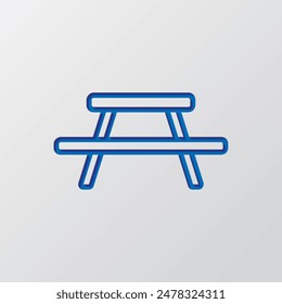 Picnic, camping table simple icon vector. Flat design. Paper cut design. Cutted blue symbol with shadow. Gray background.ai