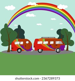 Picnic car with a background of mountains, nature and blue sky