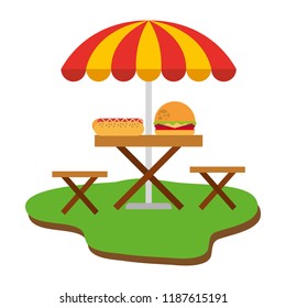 picnic chair with hamburger and hot dog