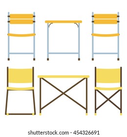 Picnic chairs and table. Vector illustration. Isolated on a white background.