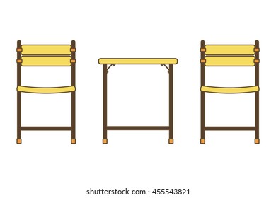 Picnic chairs and table. Vector illustration. Isolated on a white background.