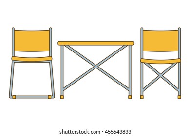 Picnic chairs and table. Vector illustration. Isolated on a white background.