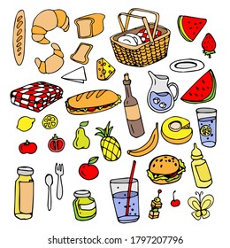 doodle de color picnic puesto en el fondo blanco