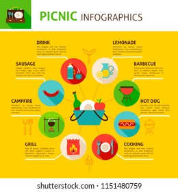 Picnic Concept Infographics. Flat Design Vector Illustration of Summer Barbecue.