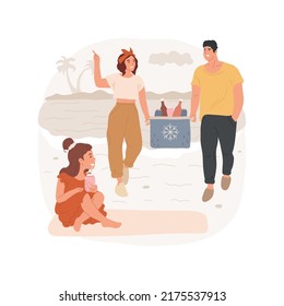 Picnic cooler box isolated cartoon vector illustration. Family having picnic, portable cooler, adults carry box with cold drinks, kids sit with fresh soda water, summer weekend vector cartoon.