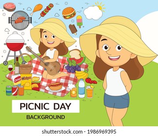 Picnic Day Concept Hintergrund. Flache Symbole.