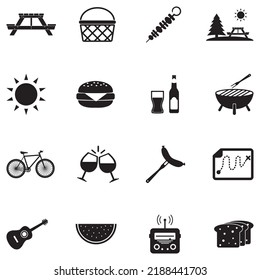 Picnic Day Icons. Black Flat Design. Vector Illustration.