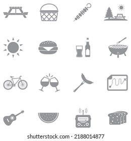Picnic Day Icons. Gray Flat Design. Vector Illustration.