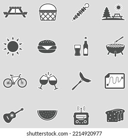 Picnic Day Icons. Sticker Design. Vector Illustration.