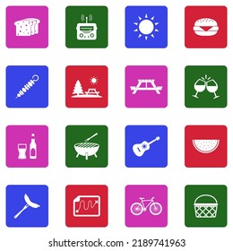 Picnic Day Icons. White Flat Collection In Square. Vector Illustration.