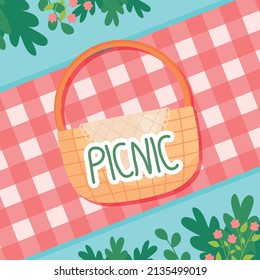 diseño picnic con cesta y manteles a cuadros
