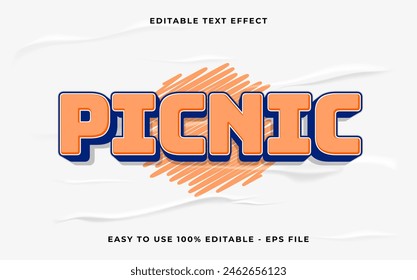 efecto de texto editable picnic. Efecto de texto de Vector minimalista.