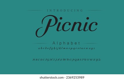 Letra picnic elegante letra mayúscula minúscula y número. Diseños de moda mínimos con letras clásicas. Tipografía moderna de serif con el concepto de vintage decorativo regular. ilustración vectorial