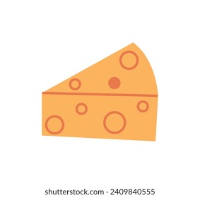 Elemento picnic del colorido conjunto. Esta imagen transforma un pedazo de queso en una encarnación visual de un diseño caprichoso y de las alegrías de pintar contra un fondo blanco limpio. Ilustración vectorial.