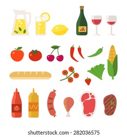 Picnic elements set. Vector flat illustrations food and drinks.