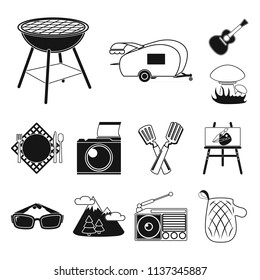 Picnic and equipment black icons in set collection for design. Picnic in the nature vector symbol stock web illustration.