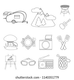 Picnic and equipment outline icons in set collection for design. Picnic in the nature vector symbol stock web illustration.