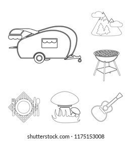 Picnic and equipment outline icons in set collection for design. Picnic in the nature vector symbol stock web illustration.