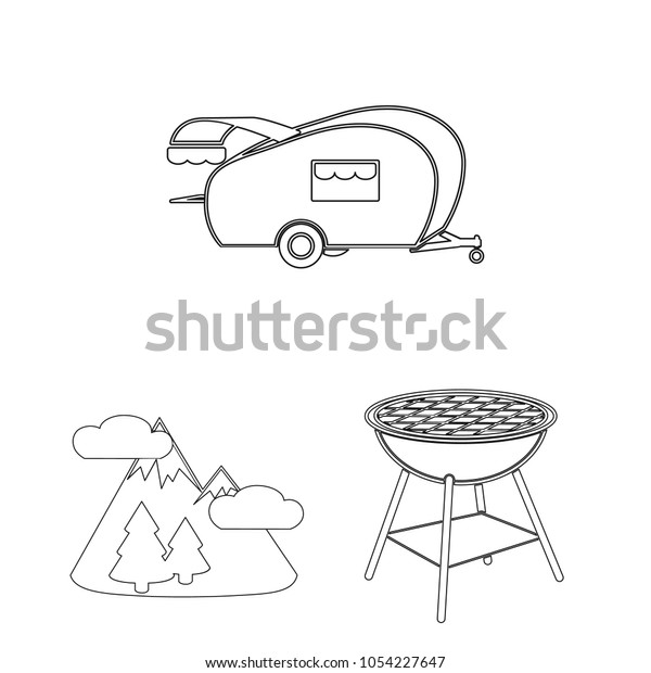 Picnic\
and equipment outline icons in set collection for design. Picnic in\
the nature vector symbol stock web\
illustration.