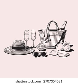Picknickessentials für einen Sommerausflugskorb