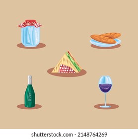 picnic food and drink icons