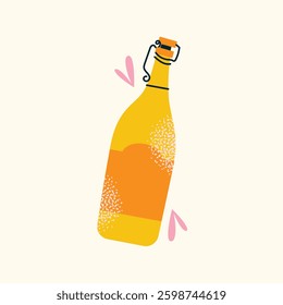 Picnic food and drinks with fruits, bread, and beverages. Flat vector illustration of picnic basket, cake, cheese board, and umbrella with decorative flowers and leaves. Summer picnic concept