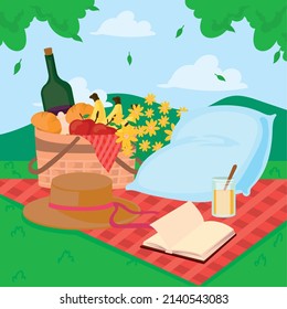 picnic food poster over grass