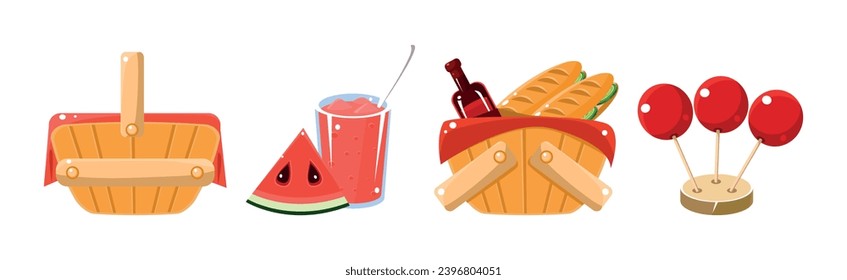 Picnic Food and Snack for Outdoor Meal Vector Set