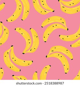 Frutas de piquenique padrão sem costura, verão, férias, banana vetor mão desenhar, fundo, impressão, têxtil, moda, tecido, papel de parede