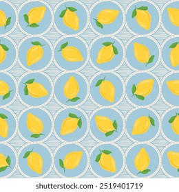 Frutas de piquenique padrão sem costura, verão, férias, tropical, limão vetor mão desenhar, fundo, imprimir, têxtil, moda, tecido, papel de parede