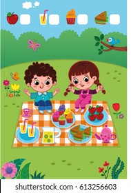 Picnic Fun. Vector illustration.(Addition game for kids)