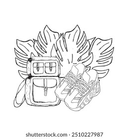 Picnic in graphics. Hand draws graphic illustrations on a white background. Picnic theme for design