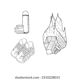 Picnic in graphics. Hand draws graphic illustrations on a white background. Picnic theme for design