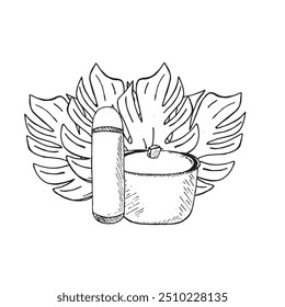 Picnic in graphics. Hand draws graphic illustrations on a white background. Picnic theme for design