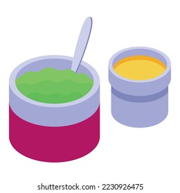Picnic green soup icon isometric vector. Food basket. Party drink