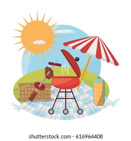 picnic grill umbrella basket food sunny
