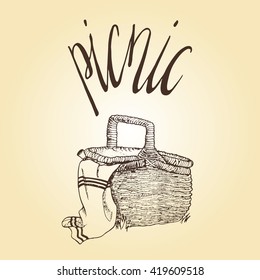 Picnic. Hand drawn isolated vector illustration.