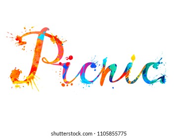 Picnic. Hand written vector doodle font word of splash paint letters