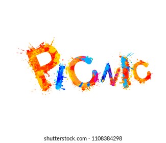 Picnic. Hand written vector doodle word of splash paint letters