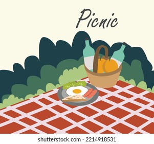 Picnic in the holiday garden is very happy.