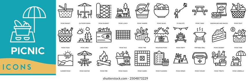 Picnic icon. Picnic Basket, Outdoor Dining, Blanket, Picnic Lunch and Picnic Hamper