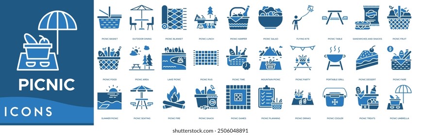 Picnic icon. Picnic Basket, Outdoor Dining, Blanket, Picnic Lunch and Picnic Hamper