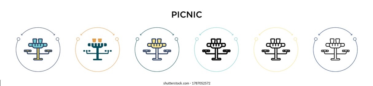 Picnic icon in filled, thin line, outline and stroke style. Vector illustration of two colored and black picnic vector icons designs can be used for mobile, ui, web